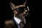 Chausie In Suit And Virtual Reality On Black Background
