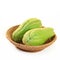 Chayote squash, also known as choko in basket on white