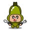 The chayote vegetable mascot costume sits hungry