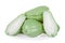 Chayotes isolated on white background, with one Chayote cut in half showing the pulp or flesh