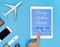 Cheap Airline ticket click button on tablet