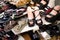 Cheap shoes on display in the street at  the markets of Chun Yeung Street, North Point district in Eastern Hong Kong