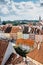 Cheb, Czech Republic. Town in Western Bohemia on river Ohre.Aerial panoramic view of Market Place with colorful Gothic houses from