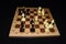 Chechered board and white pawns for sport theme