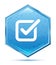 Check box icon crystal blue hexagon button