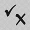 Check box list icons tick and cross, black marks on transparent background. Vector illustration