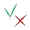 Check box list icons tick and cross, green and red marks are the ripped paper torn off isolated on white background. Vector