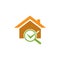 Check Building with magnifying glass. Concept of finding a good house. home vector icon