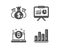 Check investment, Bitcoin and Presentation icons. Graph chart sign. Vector