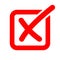 Check list icon box. Checkmark cross, no red vector shape sign. Wrong mark vote symbol