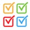 Check list icon box. Checkmark right vector shape sign. Correct mark vote symbol. Red green blue orange colors