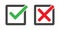 Check mark and cross in box vector isolated icons. Check mark icon set. Green and red yes and no signs. Green tick. Vote, voting