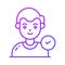 Check Mark on human avatar, well designed icon of authorized user, selected candidate, verified user