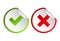 Check mark icon set. Gree Tick and red cross flat simbol. Check ok, YES or no, X marks for vote, decision, web. vector eps10