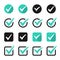 Check mark icons collection. Set of turquoise tick icons. Checkmark symbol