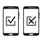 Check mark icons. Symbols of approving and declining in mobile phone screen. Mobile payment