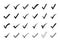 Check mark icons. Verification and approval marks, correct answer sign and tick checkmarks vector symbol set