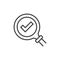 Check mark with magnifying glass icon in flat style. Loupe accept vector illustration on white isolated background. Search