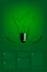 Check mark sign shape broken Incandescent light bulb switch off set Correct idea concept, illustration isolated glow in green