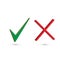 Check mark stickers. set of two simple web buttons: green check mark and red cross. Symbols YES and NO button for vote, decision,