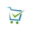 check mark and trolley for shopping cart logo icon