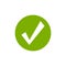 Check Mark. Valid seal icon. Green crazy tick in green circle. Flat OK sticker icon. Isolated on white. Accept