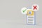 Check mark and wrong mark, crossing in speech bubble on smartphones with copy space.