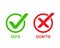 check marks ui button with dos and donts. flat simple style trend modern red and green checkmark.