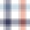 Check plaid pattern in navy blue, orange, white. Seamless asymmetric buffalo check tartan graphic for flannel shirt, blanket.