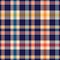 Check plaid pattern print. Colorful herringbone tartan illustration in navy blue, red, orange, yellow, beige for dress, jacket.