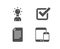 Checkbox, Education and File icons. Mobile devices sign. Approved tick, Human idea, Paper page.