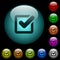 Checkbox icons in color illuminated glass buttons