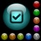 Checkbox icons in color illuminated glass buttons