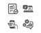 Checked calculation, Education and Smile icons. Cogwheel sign. Statistical data, Quick tips, Laptop feedback. Vector