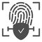 Checked fingerprint solid icon. Finger identification approved vector illustration isolated on white. Check with