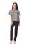 Checked summer short sleeve shirt high heels and trousers