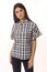 Checked summer short sleeve shirt on woman young model close