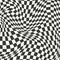 Checkerboard wavy pattern. Abstract chess square print. Black and white psychedelic optical illusion. Warped flag with
