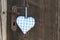 Checkered blue heart shape hanging on door handle for wedding, b