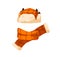 Checkered childish earflap hat and scarf. Winter orange cap with fur for children. Flat vector cartoon illustration of