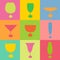 Checkered colourful Cocktail glasses silhouette seamless pattern.