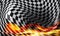 Checkered flag background and red flames