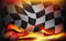 Checkered flag background and red flames