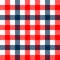 Checkered gingham plaid fabric seamless pattern in blue white and red, vector print