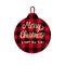 Checkered shape christmas ball with Merry Christmas lettering inscription. Red and black color. Vector Winter holiday