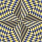 Checkered yellow blue four pointed star. Optical motion illusion abstract background