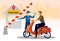 Checking body temperature concept. a man on motor bike at check point, vector illustration