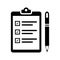 Checklist, clipboard, task icon. Black vector design