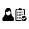Checklist icon vector female person profile avatar with survey report document and tick symbol