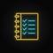 checklist, list neon icon. Blue and yellow neon vector icon